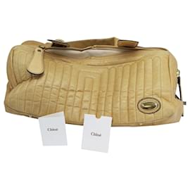 Chloé-Chloé Large Quilted Compartment Bag in Beige Leather-Beige
