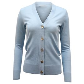 Tory Burch Simone Cardigan aus hellblauer Wolle Blau Hellblau