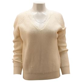 Maje-Maje Lace Neckline Sweater in White Acrylic-White