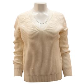 Suéter Maje Decote Renda em Acrílico Branco Branco