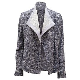 Giacca Vince Tweed Texture Open Drape in cotone blu Blu