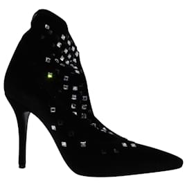 Giuseppe Zanotti-Giuseppe Zanotti Gruber-Stretch Embellished Ankle Boots in Black Velvet-Black