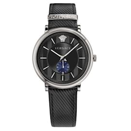 Versace-V-Circle Manifesto Edition Leather Watch-Silvery,Metallic