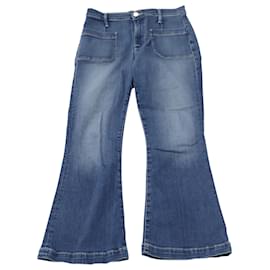 Frame Denim-Frame Le Bardot Flared Jeans in Blue Cotton Denim-Blue
