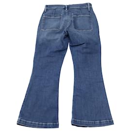 Frame Denim-Frame Le Bardot Flared Jeans in Blue Cotton Denim-Blue