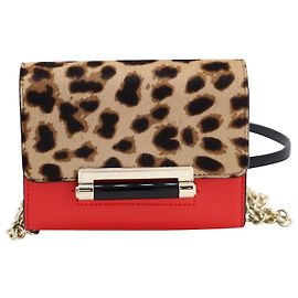 Diane von Furstenberg 440 Micro Mini Sac Léopard Haircalf en Cuir Rouge Rouge