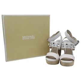 Michael Kors-Michael Michael Kors Lynn Wedge Sandals in White Leather-White