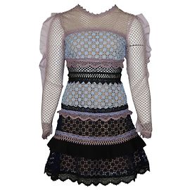 Self portrait Self-Portrait Bellis Lace Contrast-Panel Dress in Multicolor Polyester Multiple colors
