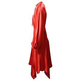 Self portrait-Self-Portrait Keyhole Peplum Asymmetric Dress in Red Satin-Red