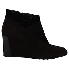 Tod's-Tod's Wedge Ankle Boots in Dark Brown Suede-Brown