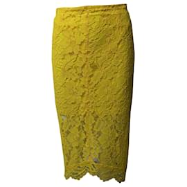 Sandro-Sandro Jaime Lace Midi Skirt in Yellow Rayon-Yellow