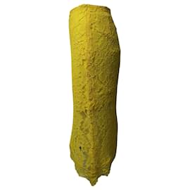 Sandro-Sandro Jaime Lace Midi Skirt in Yellow Rayon-Yellow