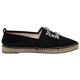 Roger Vivier Crystal Embellished Espadrilles in Black Leather Black