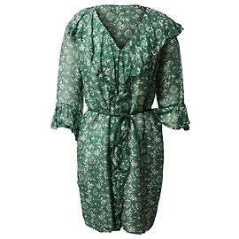 Vestido floral Carolina Herrera com babados em seda verde Verde