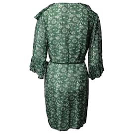 Carolina Herrera-Carolina Herrera Robe Florale à Volants en Soie Verte-Multicolore