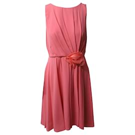 Paule Ka-Paule Ka Sleeveless Shift Dress with Rosette in Pink Silk-Pink