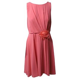 Paule Ka Vestido Shift Sem Manga com Roseta em Seda Rosa Rosa