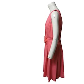 Paule Ka-Paule Ka Sleeveless Shift Dress with Rosette in Pink Silk-Pink