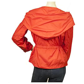 Moncler-MONCLER Morlaix Giubbotto red light raincoat hooded jacket zip & drawstring sz 2-Red