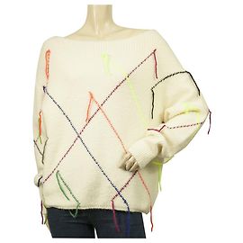 MSGM Pull crème à manches longues oversizees avec fils colorés Blanc