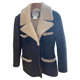 Chanel Shearling Schafsleder Mantel Schwarz Schwarz