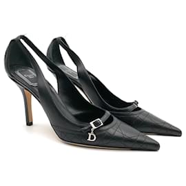 Dior-Dior vintage pumps in black leather with D charm-Black