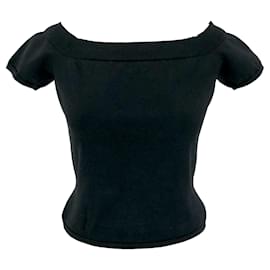 Alexander Mcqueen-Alexander McQueen top in black stretch knit-Black