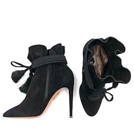 Aquazzura-Aquazzura ankle boots in black suede with ankle ties-Black