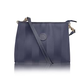 Fendi-Sac à Bandoulière Vintage en Toile de Vinyle à Rayures Pequin Bleu-Bleu
