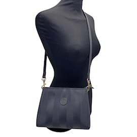 Fendi-Sac à Bandoulière Vintage en Toile de Vinyle à Rayures Pequin Bleu-Bleu