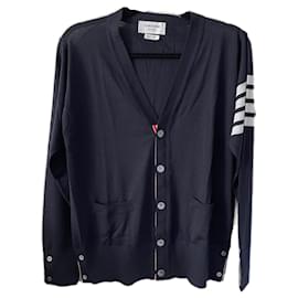 Thom Browne-Thom Browne 4-Bar knitted cardigan size2-Navy blue