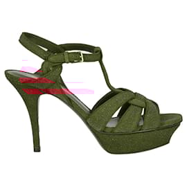 Saint Laurent-Saint Laurent Glittered Tribute Platform Sandals-Red