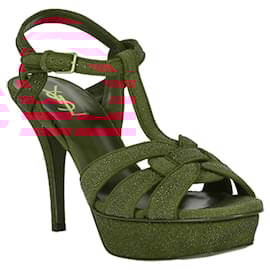 Saint Laurent-Saint Laurent Glittered Tribute Platform Sandals-Red