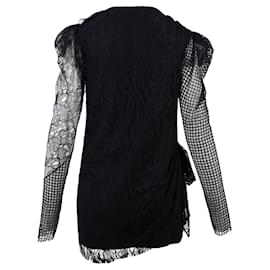 Saint Laurent-Mesh and Lace Mini Dress-Black