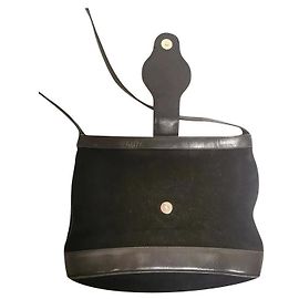 Bolsa Gucci de camurça e couro preto liso com fivela GG Preto