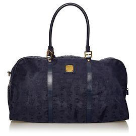 MCM Blue Visetos Nylon Reisetasche Schwarz Blau Marineblau