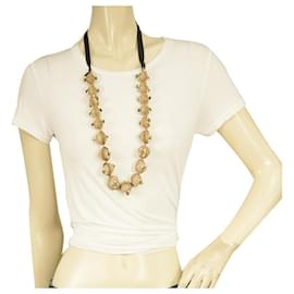 Prada-Prada Silk Ribbon & Embellished Covered Beads Strand Necklace-Beige