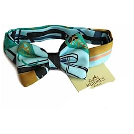 Hermès-[Used] Hermes Bow Tie Papillon Bag Charm Blue Silk 100-Other