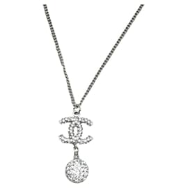 Chanel-CHANEL Necklace / Silver / CC mark / Coco mark / Mirror ball-Silvery