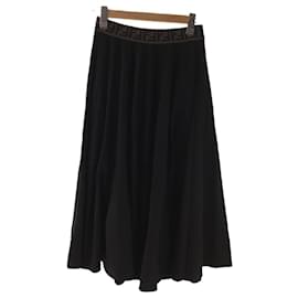 Fendi-FENDI Long skirt / 40 / Cotton / BLK / Zucca / Flare pleated skirt / Damaged / Secast-Black