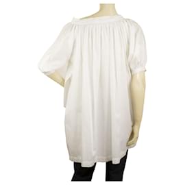 See by Chloé-Veja por Chloe White Cotton w. Blusa tamanho grande túnica com pregas pequenas 38-Branco
