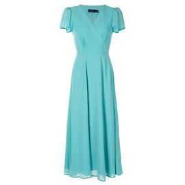 Polo Ralph Lauren Maxi-Wickelkleid aus Crêpe neu Hellblau Türkis
