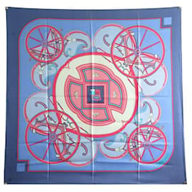 Hermès-Cachecol HERMES WASHINGTON CARRIAGE LATHAM SQUARE 90 SILK BLUE SILK SCARF-Azul