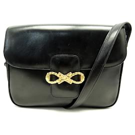 Céline-BORSA A MANO CELINE VINTAGE CON CHIUSURA A NODO IN PELLE NERA BORSA A MANO-Nero