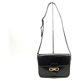 Céline-BOLSO DE MANO VINTAGE CELINE CON CIERRE DE NUDO EN CUERO NEGRO BOLSO DE MANO-Negro