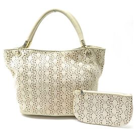 LANCEL FRENCH FLAIR UMA BOLSA06118 EM COURO ECRU E RENDA + BOLSA Cru