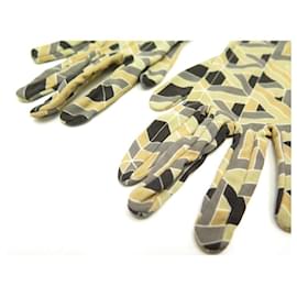 Hermès-NINE LONG HERMES GLOVES IN YELLOW MULTICOLORED SILK JERSEY NEW SILK GLOVES-Yellow