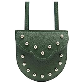 Hermès-NEW POUCH COLLIER HERMES CARNABY IN STUDDED LEATHER BANDOULIERE GREEN CLUTCH-Green
