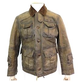 Ralph Lauren-COAT POLO RALPH LAUREN JACKET  48 DISTRESSED LEATHER BROWN LEATHER COAT-Brown