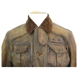 Ralph Lauren-COAT POLO RALPH LAUREN JACKET  48 DISTRESSED LEATHER BROWN LEATHER COAT-Brown